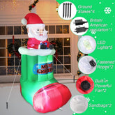 5FT Animated Inflatable Santa in Stocking, Automatic Pop Up & Down Christmas Outdoor Decoration with Built-in LED Lights for Yard, Lawn & Garden Holiday Display